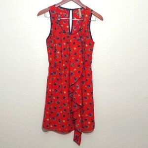 Pre Owned SOLEMIO BY CHICO SIZE S RED DRESS WITH PURPLE FLOWERS CLOSING EYELIT